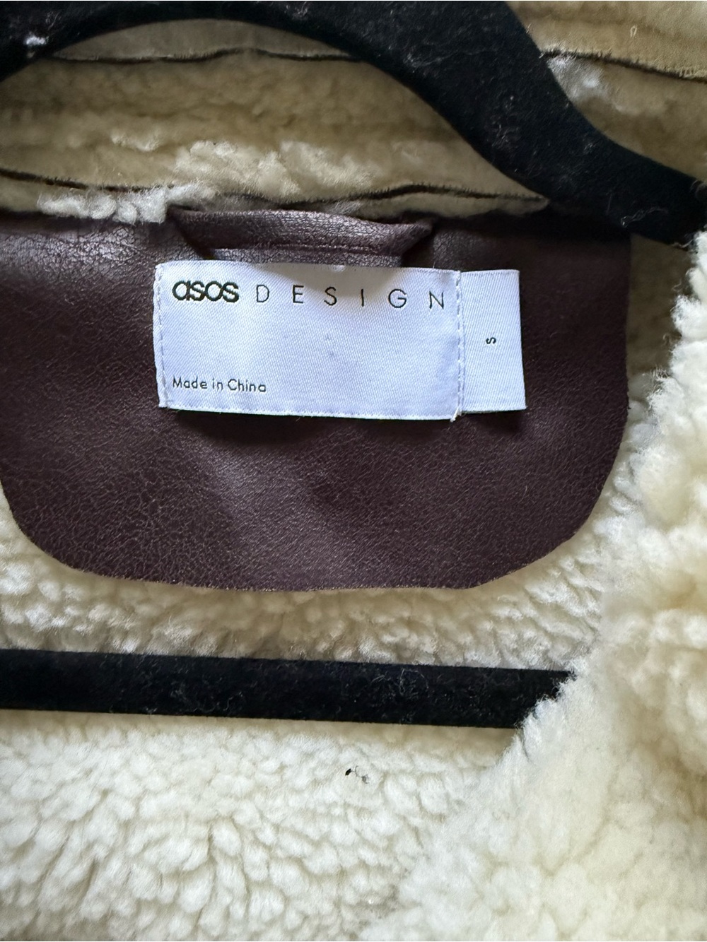 ASOS Dark Brown Faux Leather Jacket with Cream Shearling Collar - Picture 3 of 3